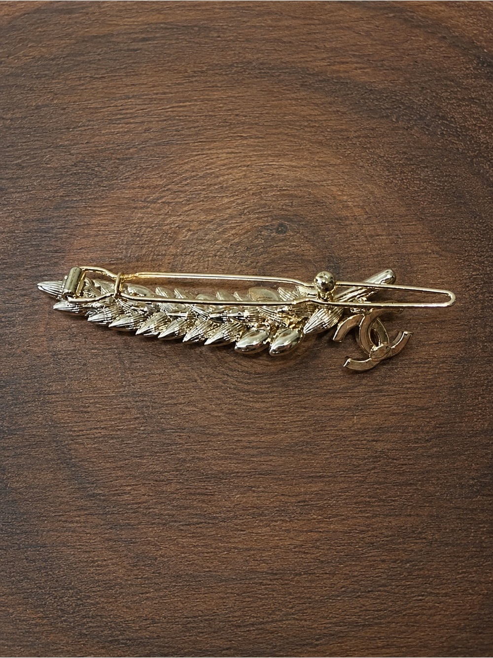 Crystal Leaf Hair Clip with Double C Charm - Picture 2 of 2